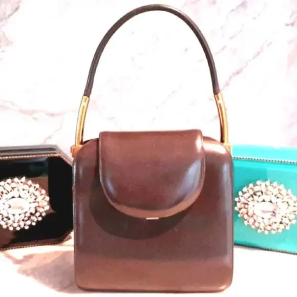 1960s VNTG VERY RARE Judith Lieber Couture Satchel Brown Mini Peekaboo Handbag - Picture 2 of 9